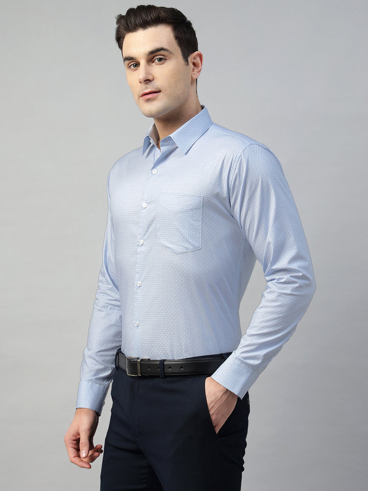Hancock Men Sky Blue Solid Pure Cotton Slim Fit Formal Shirt