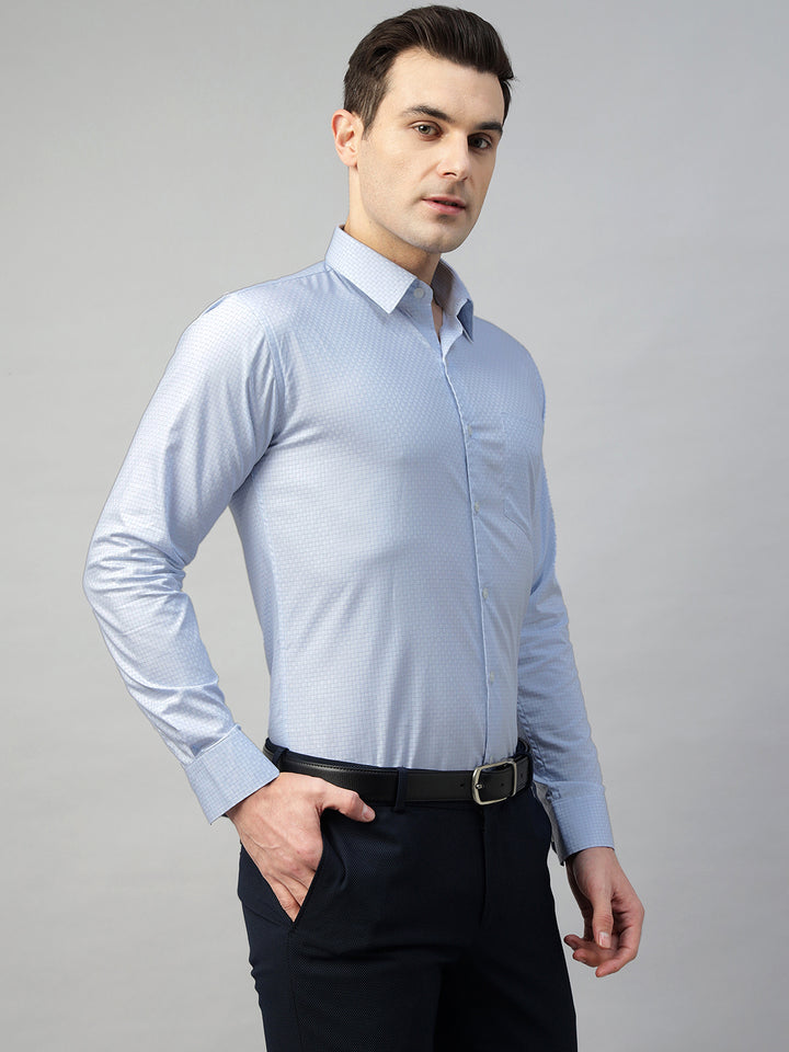 Hancock Men Sky Blue Solid Pure Cotton Slim Fit Formal Shirt
