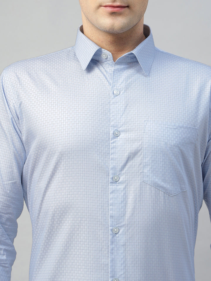 Hancock Men Sky Blue Solid Pure Cotton Slim Fit Formal Shirt
