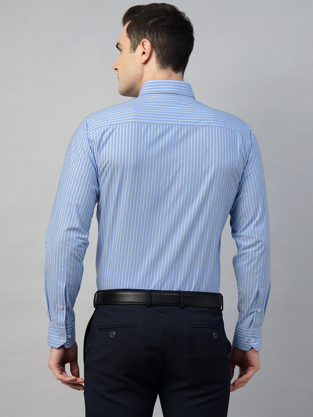Hancock Men Blue Stripe Pure Cotton Slim Fit Formal Shirt