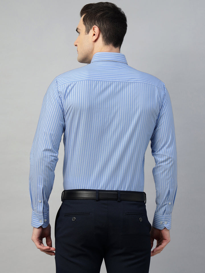 Hancock Men Blue Stripe Pure Cotton Slim Fit Formal Shirt