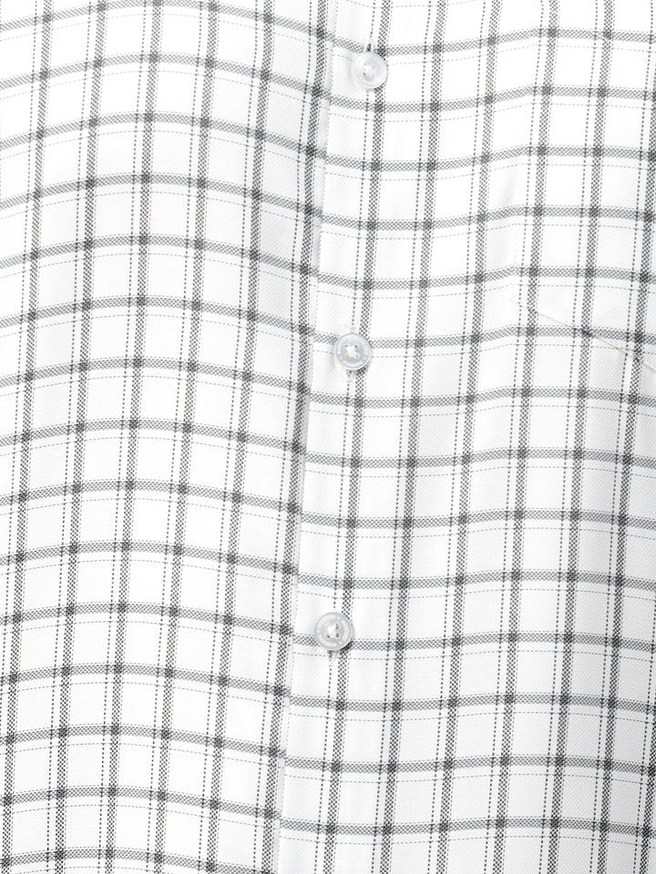 Hancock Men White & Black Check Polyester Slim Fit Formal Shirt