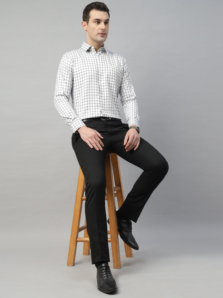 Hancock Men White & Black Check Polyester Slim Fit Formal Shirt