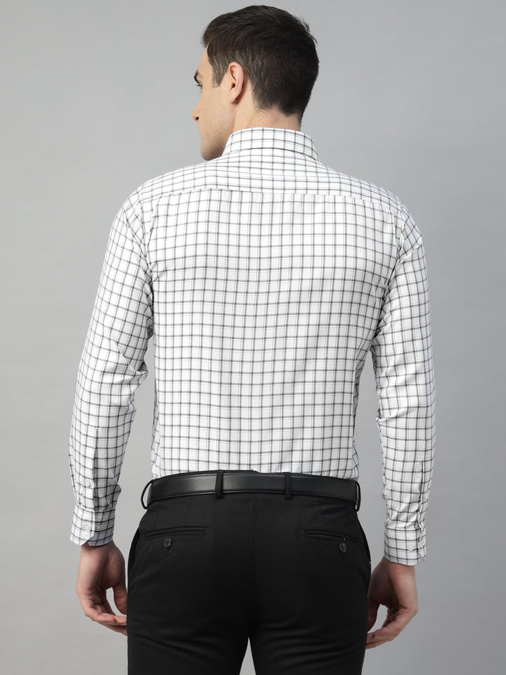 Hancock Men White & Black Check Polyester Slim Fit Formal Shirt