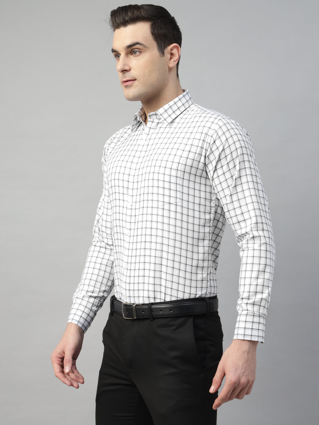 Hancock Men White & Black Check Polyester Slim Fit Formal Shirt