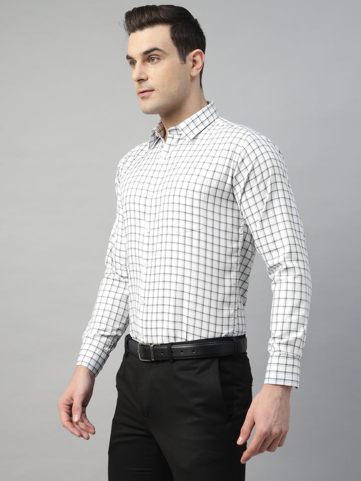 Hancock Men White & Black Check Polyester Slim Fit Formal Shirt