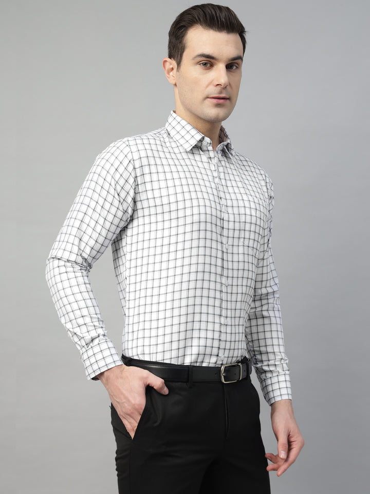 Hancock Men White & Black Check Polyester Slim Fit Formal Shirt
