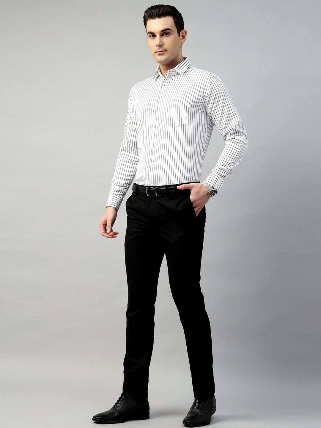 Hancock Men White & Black Check Polyester Slim Fit Formal Shirt