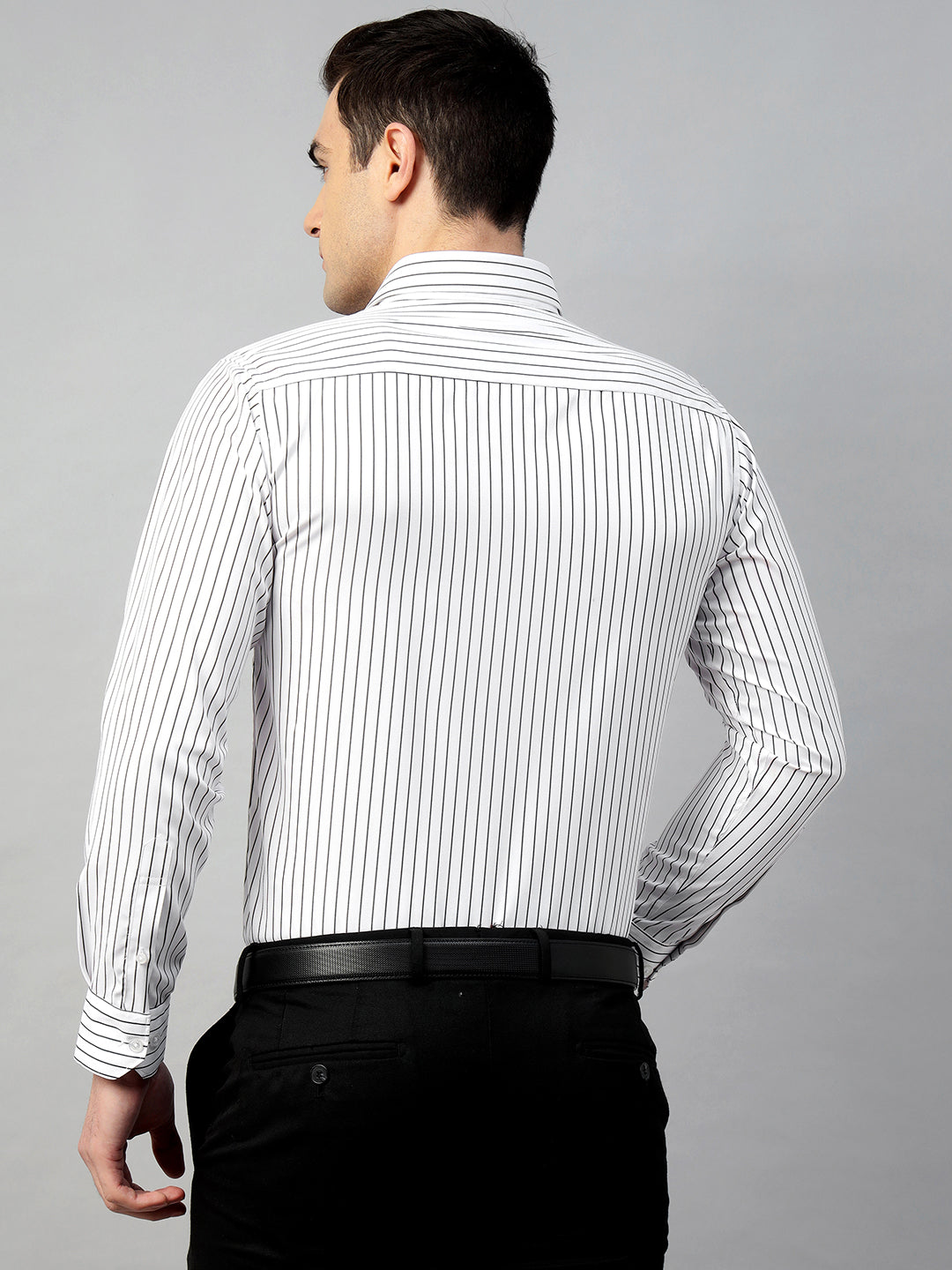 Hancock Men White & Black Check Polyester Slim Fit Formal Shirt