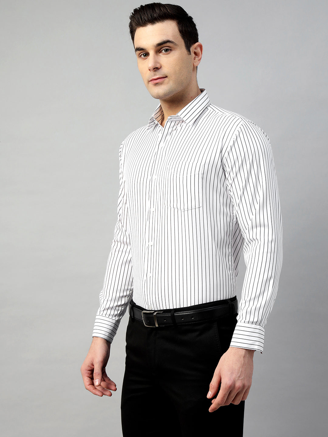 Hancock Men White & Black Check Polyester Slim Fit Formal Shirt