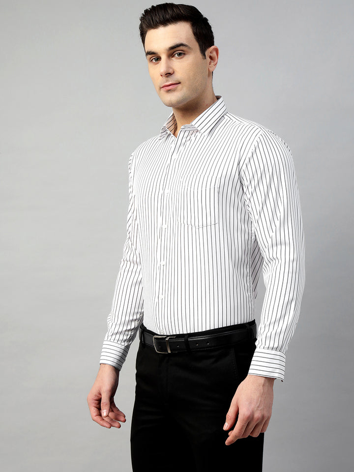 Hancock Men White & Black Check Polyester Slim Fit Formal Shirt