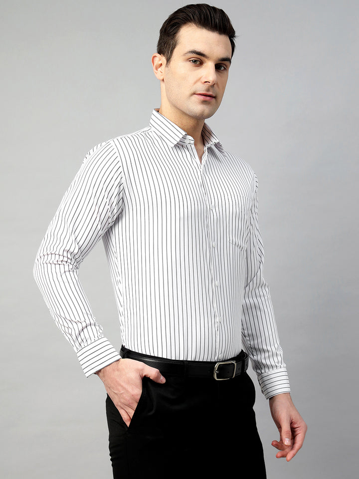 Hancock Men White & Black Check Polyester Slim Fit Formal Shirt