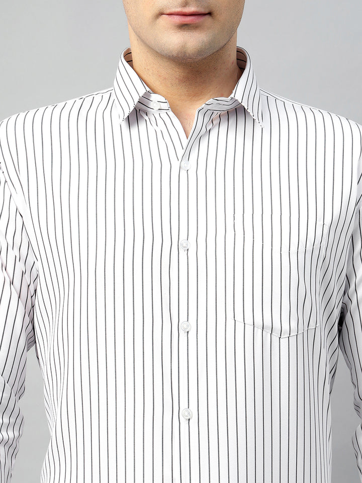Hancock Men White & Black Check Polyester Slim Fit Formal Shirt