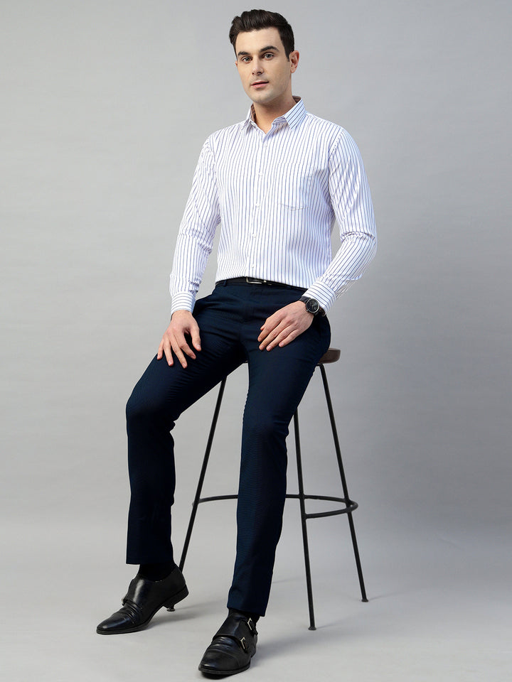 Hancock Men White & Blue Check Polyester Slim Fit Formal Shirt