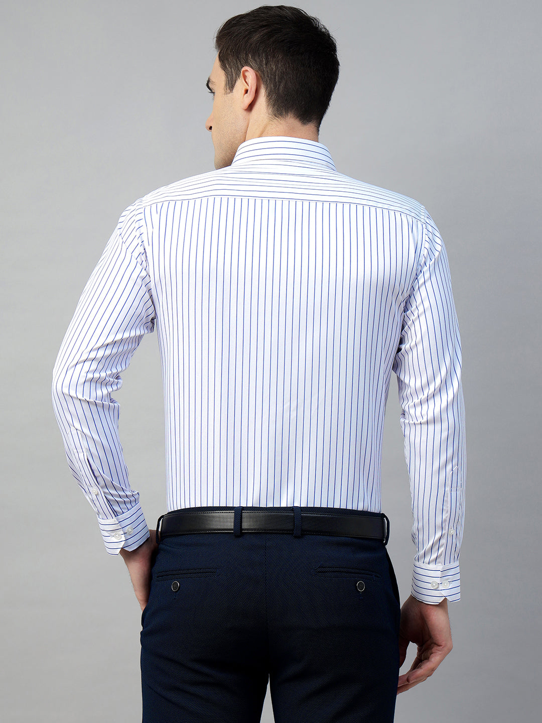 Hancock Men White & Blue Check Polyester Slim Fit Formal Shirt