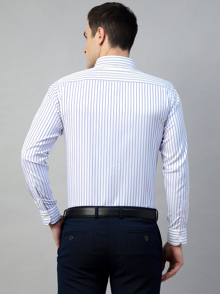 Hancock Men White & Blue Check Polyester Slim Fit Formal Shirt
