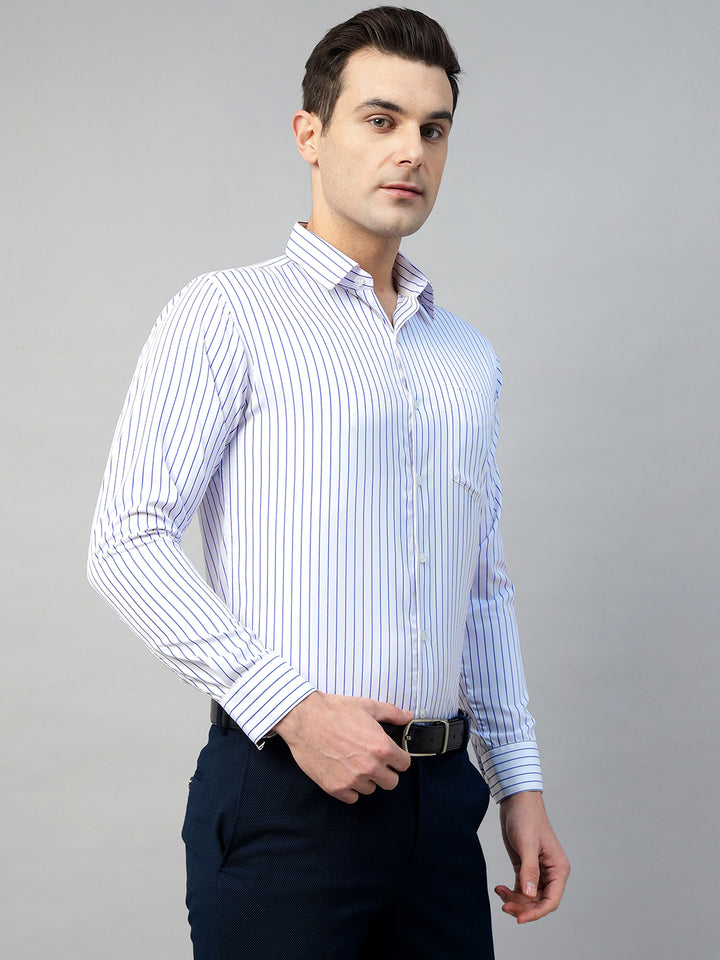 Hancock Men White & Blue Check Polyester Slim Fit Formal Shirt