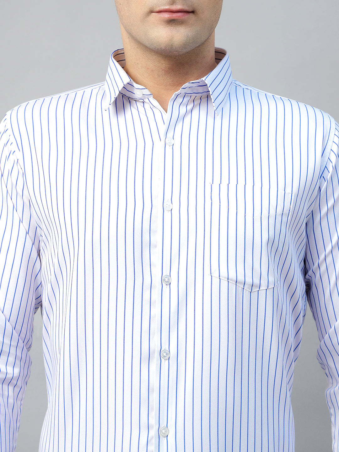 Hancock Men White & Blue Check Polyester Slim Fit Formal Shirt