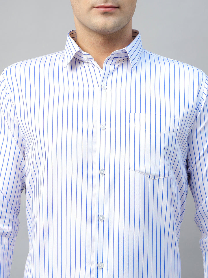 Hancock Men White & Blue Check Polyester Slim Fit Formal Shirt