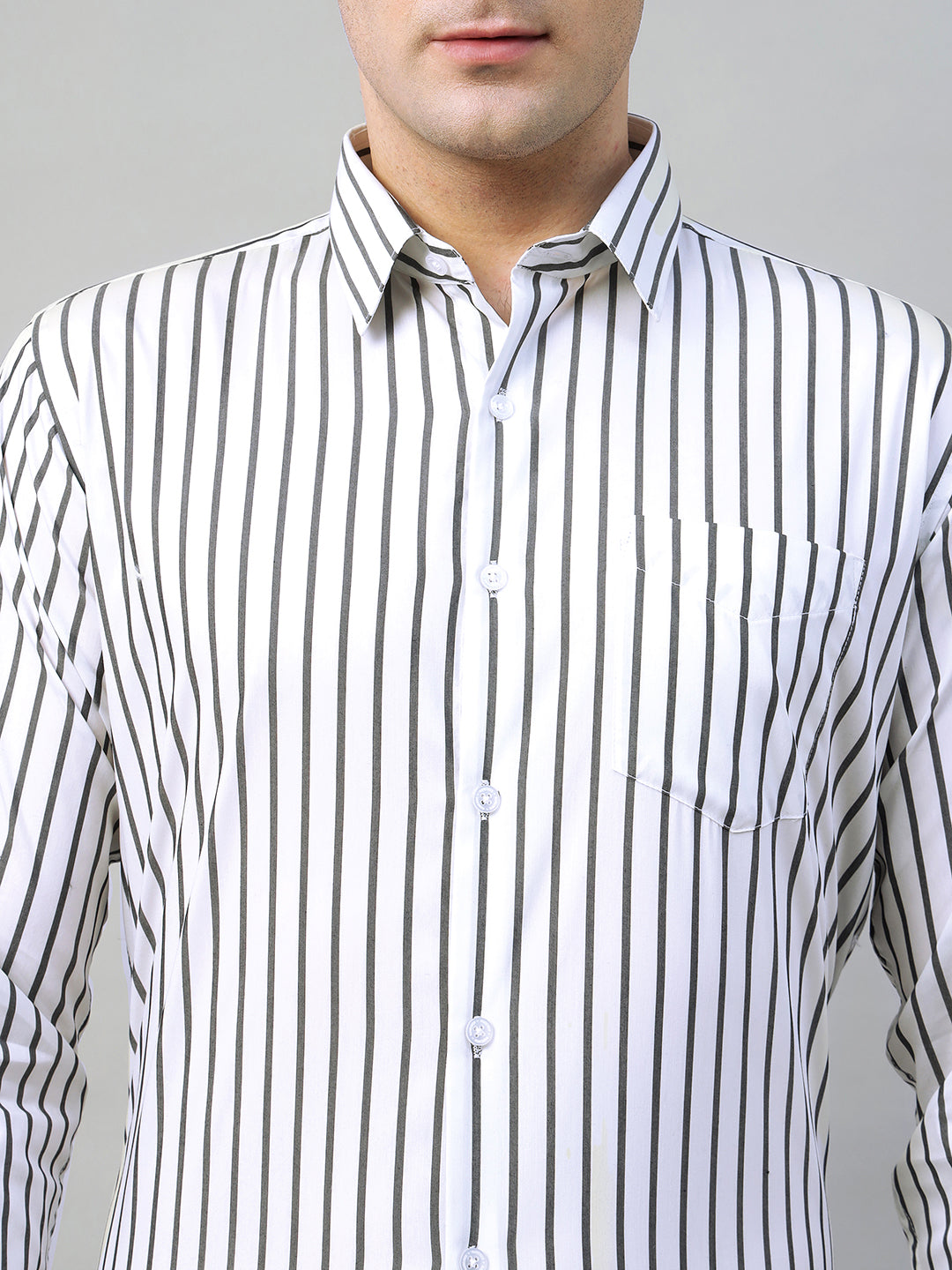 Hancock Men White & Black Stripe Polyester Slim Fit Formal Shirt