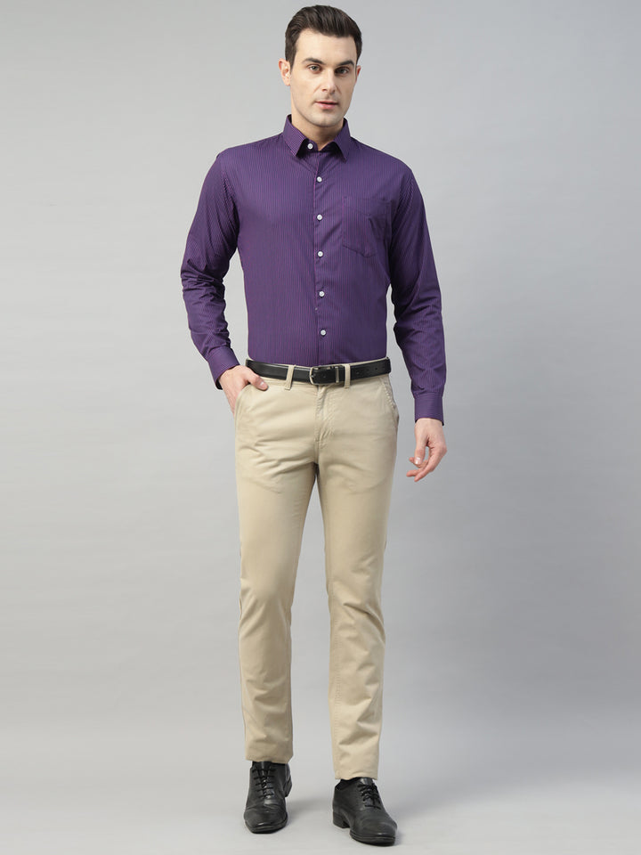 Hancock Men Navy Blue Stripe Pure Cotton Slim Fit Formal Shirt