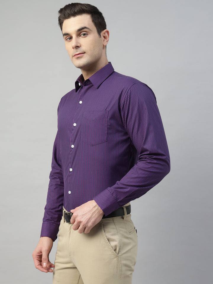 Hancock Men Navy Blue Stripe Pure Cotton Slim Fit Formal Shirt