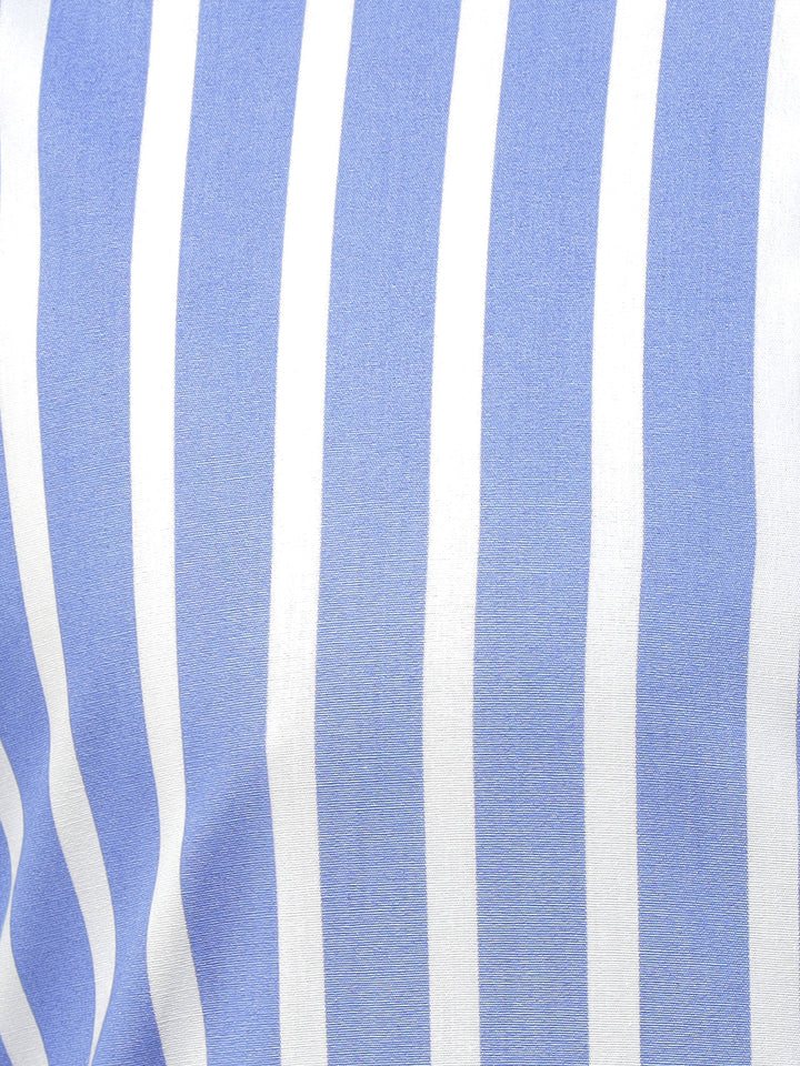 Hancock Men Blue & White Stripe Pure Cotton Slim Fit Formal Shirt