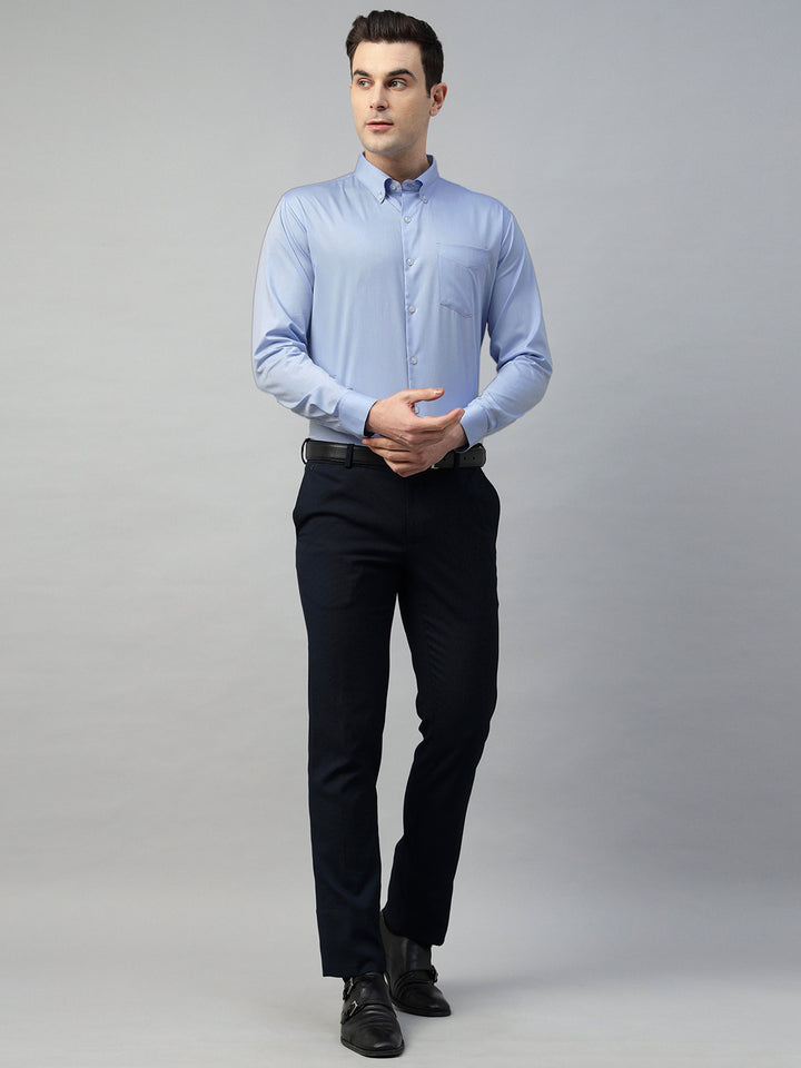 Hancock Men Sky Blue Solid Pure Cotton Slim Fit Formal Shirt