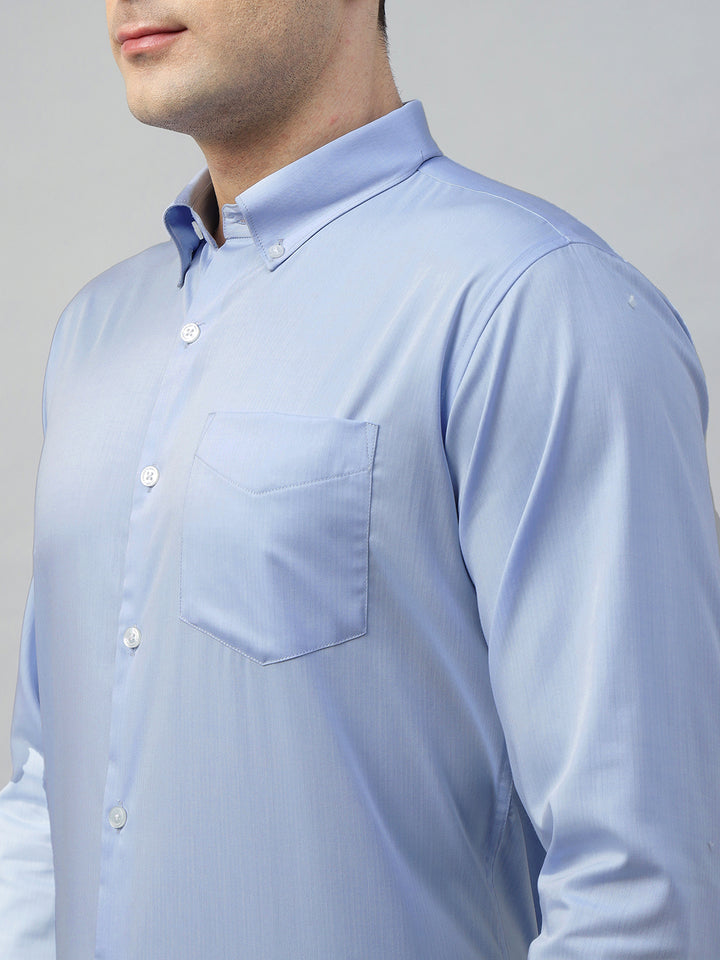 Hancock Men Sky Blue Solid Pure Cotton Slim Fit Formal Shirt