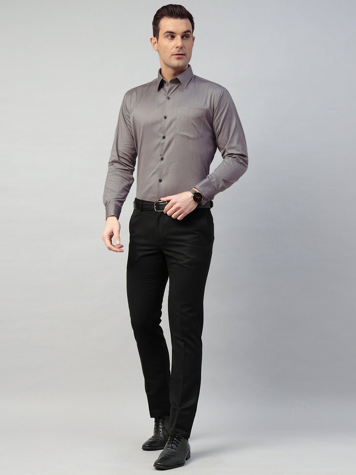 Hancock Men Grey Solid Cotton Elastene Slim Fit Formal Shirt