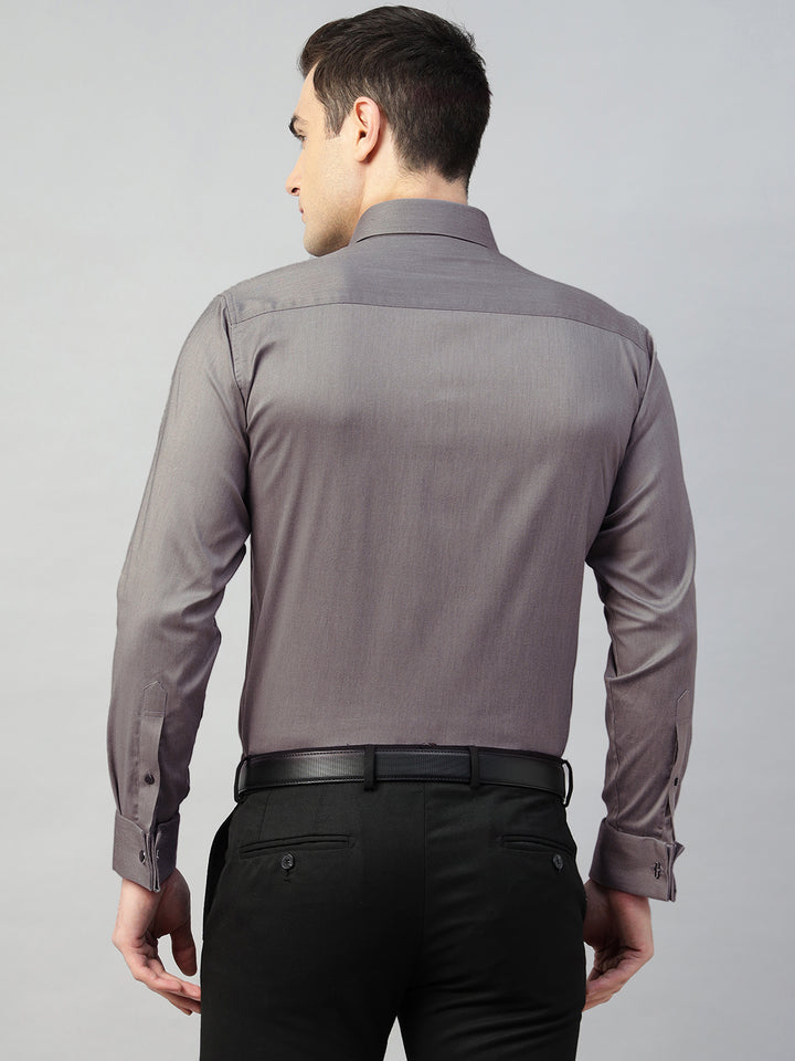 Hancock Men Grey Solid Cotton Elastene Slim Fit Formal Shirt