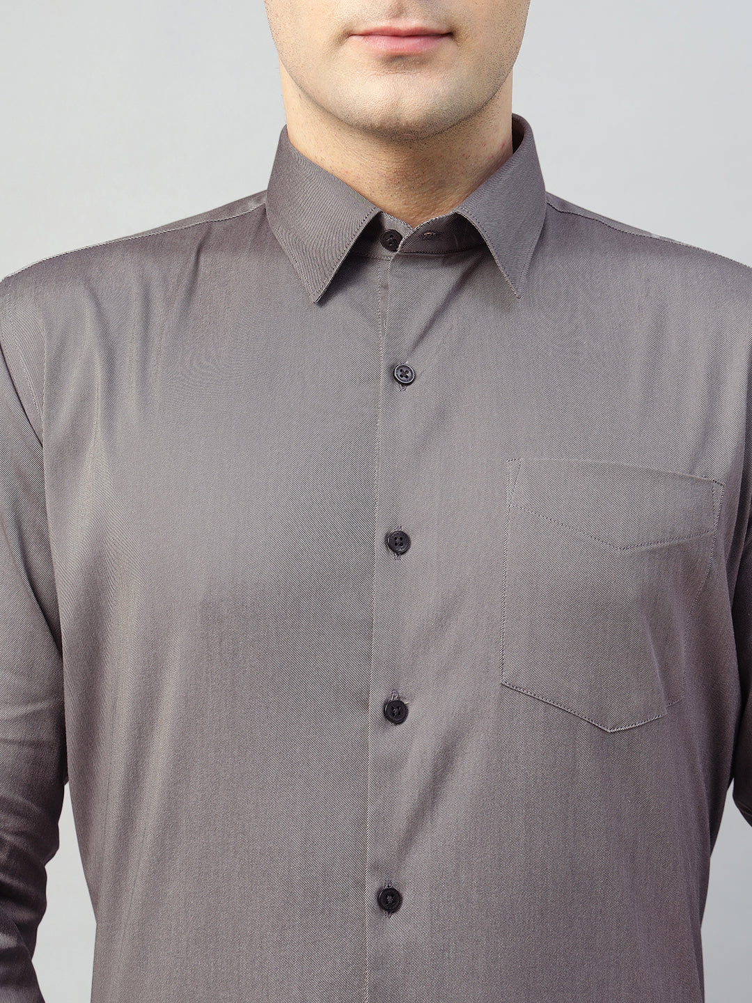 Hancock Men Grey Solid Cotton Elastene Slim Fit Formal Shirt