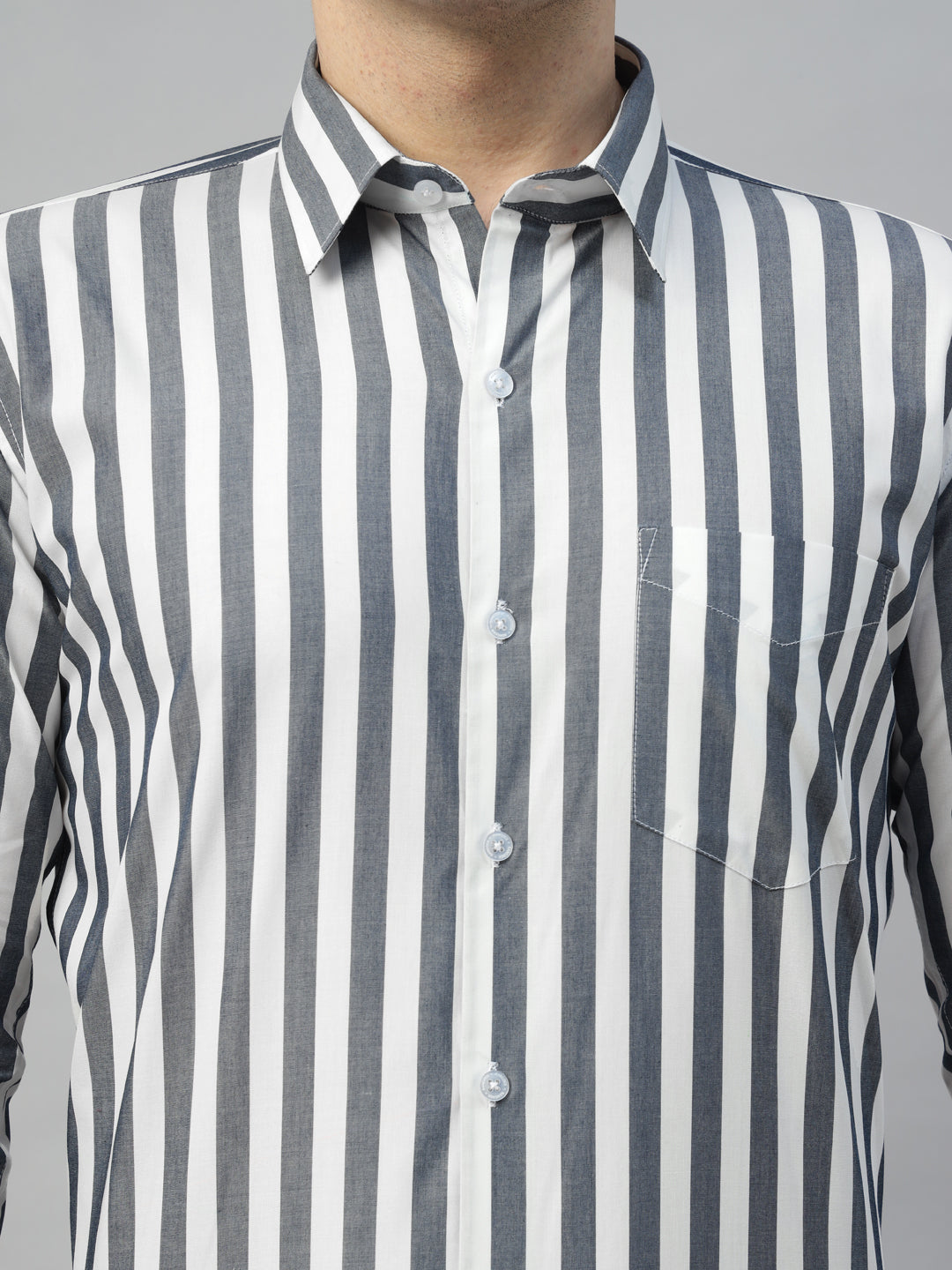 Hancock Men White & Grey Stripe Pure Cotton Slim Fit Formal Shirt