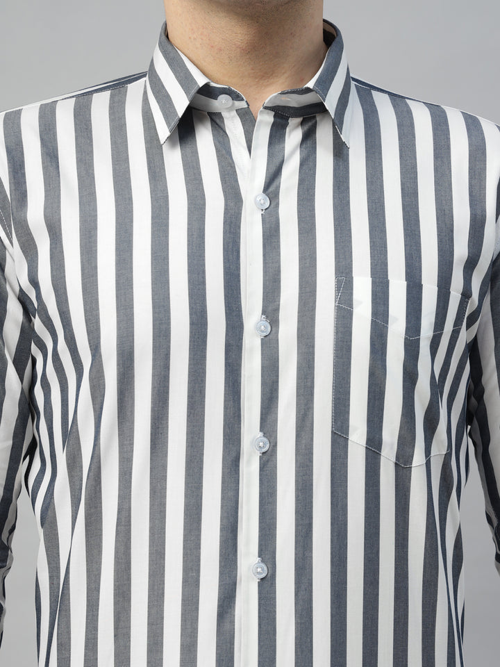 Hancock Men White & Grey Stripe Pure Cotton Slim Fit Formal Shirt
