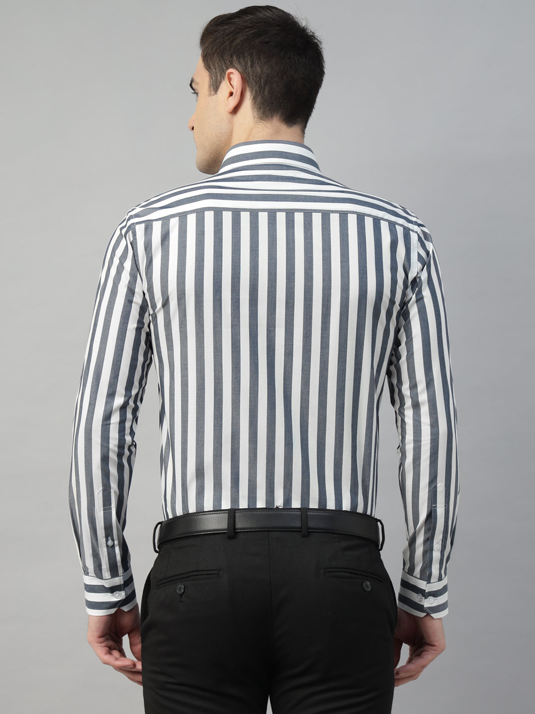 Hancock Men White & Grey Stripe Pure Cotton Slim Fit Formal Shirt