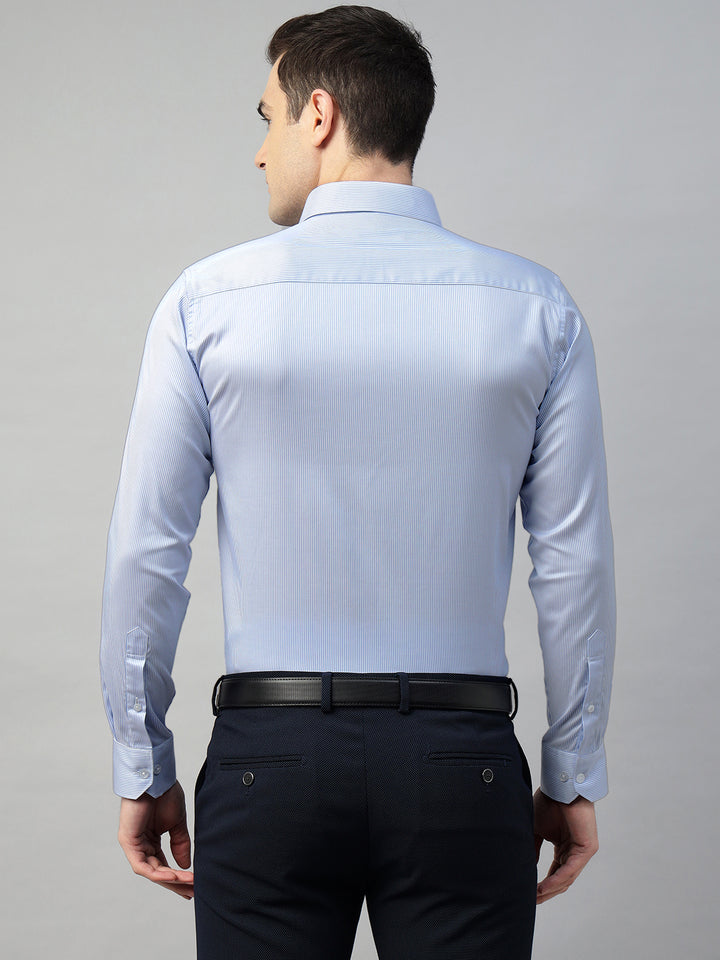 Hancock Men White & Blue Stripe Pure Cotton Slim Fit Formal Shirt
