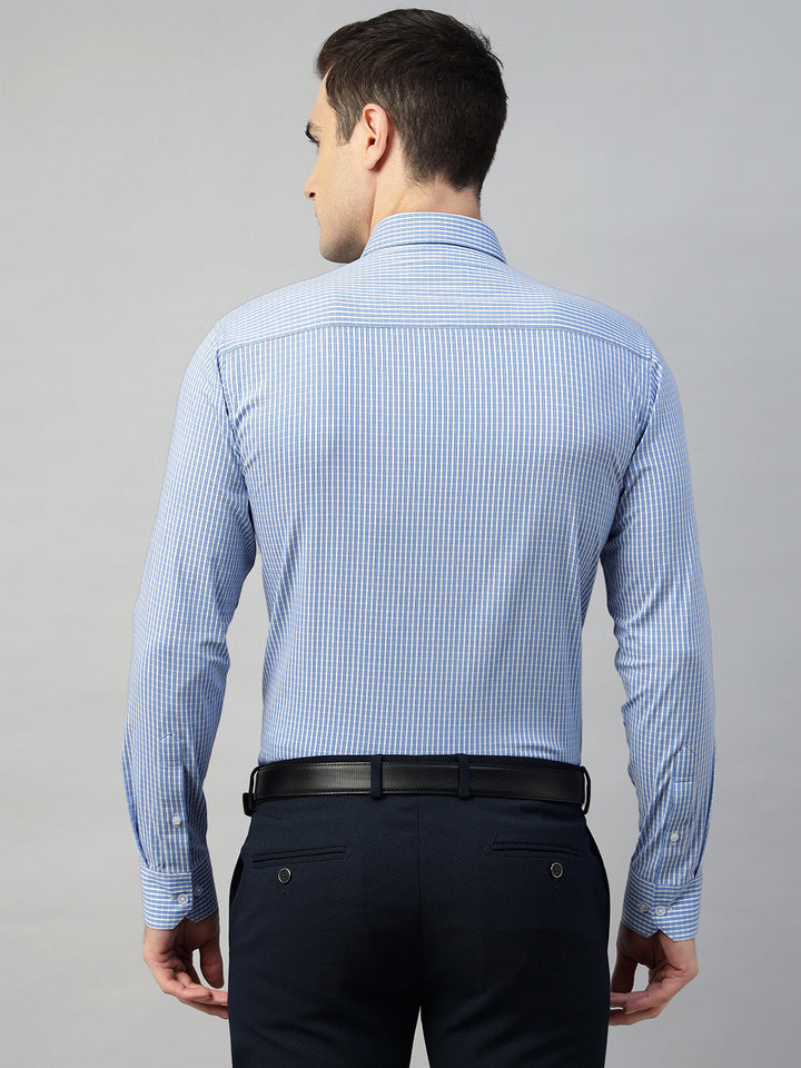 Hancock Men Blue Check Pure Cotton Slim Fit Formal Shirt