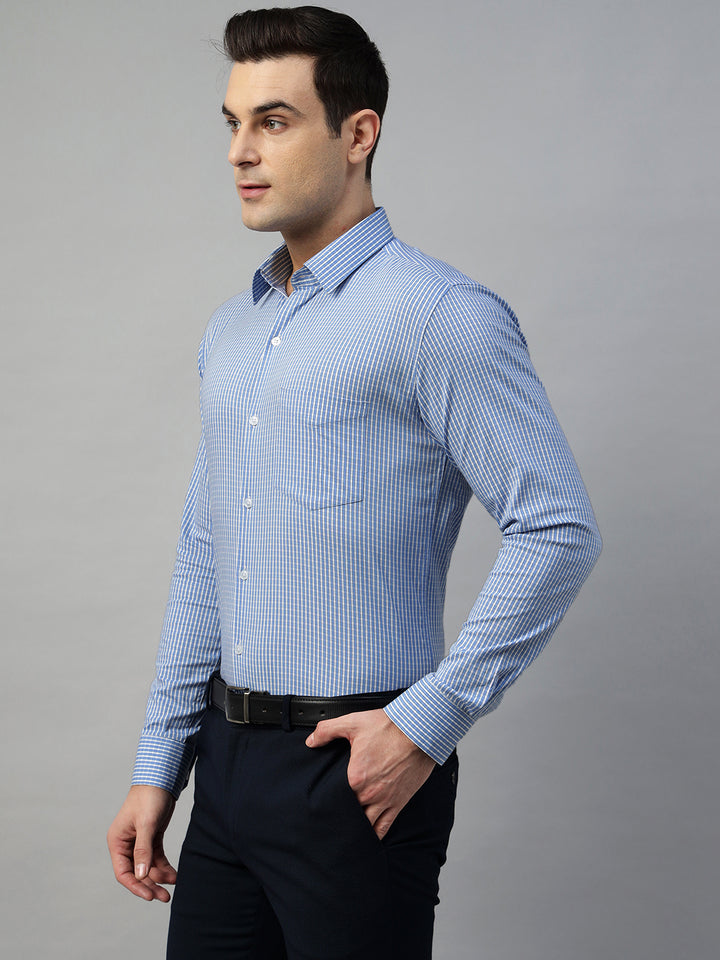 Hancock Men Blue Check Pure Cotton Slim Fit Formal Shirt