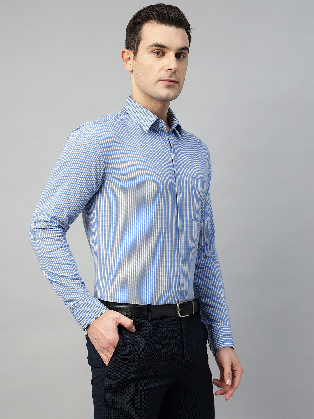 Hancock Men Blue Check Pure Cotton Slim Fit Formal Shirt