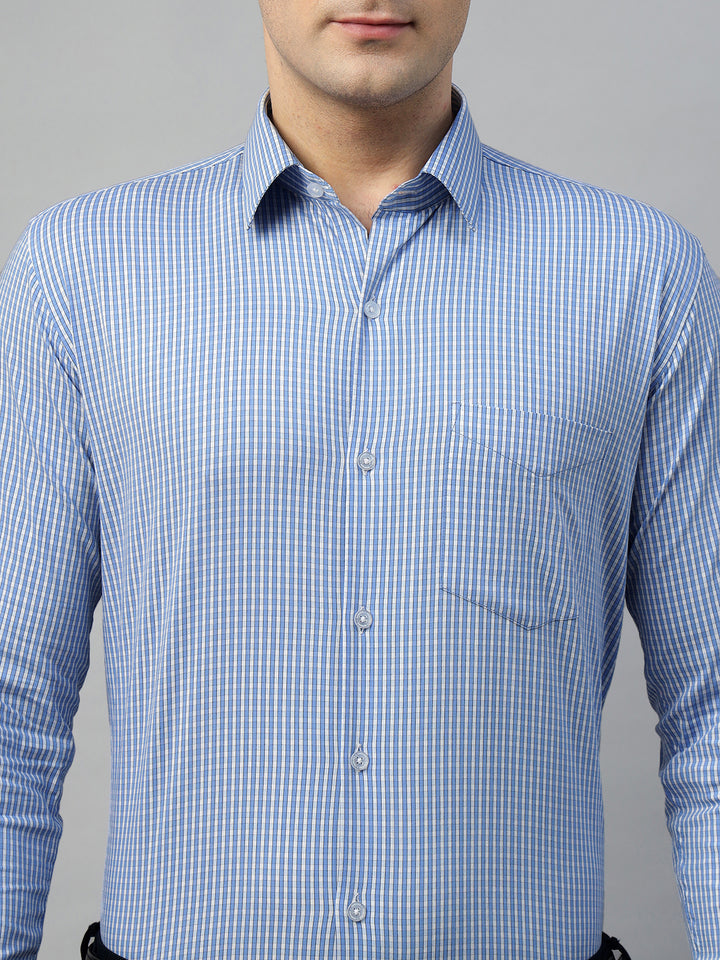 Hancock Men Blue Check Pure Cotton Slim Fit Formal Shirt