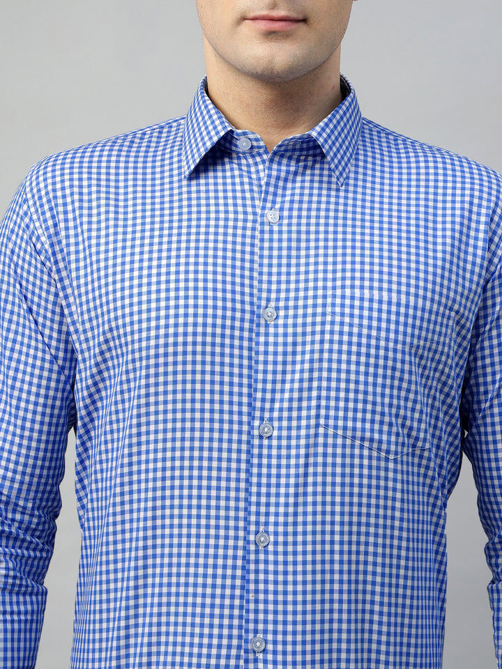 Hancock Men White & Blue Check Pure Cotton Slim Fit Formal Shirt