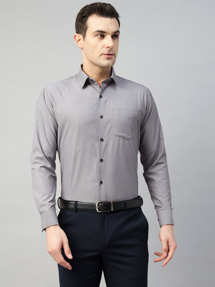 Hancock Men Grey Solid Polyester Slim Fit Formal Shirt