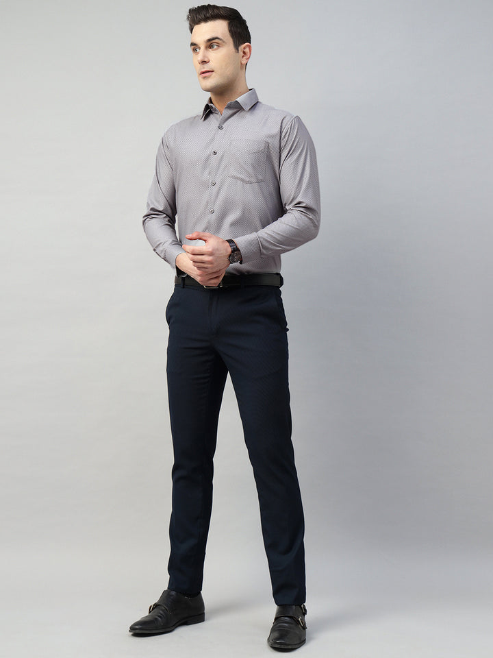 Hancock Men Grey Solid Polyester Slim Fit Formal Shirt