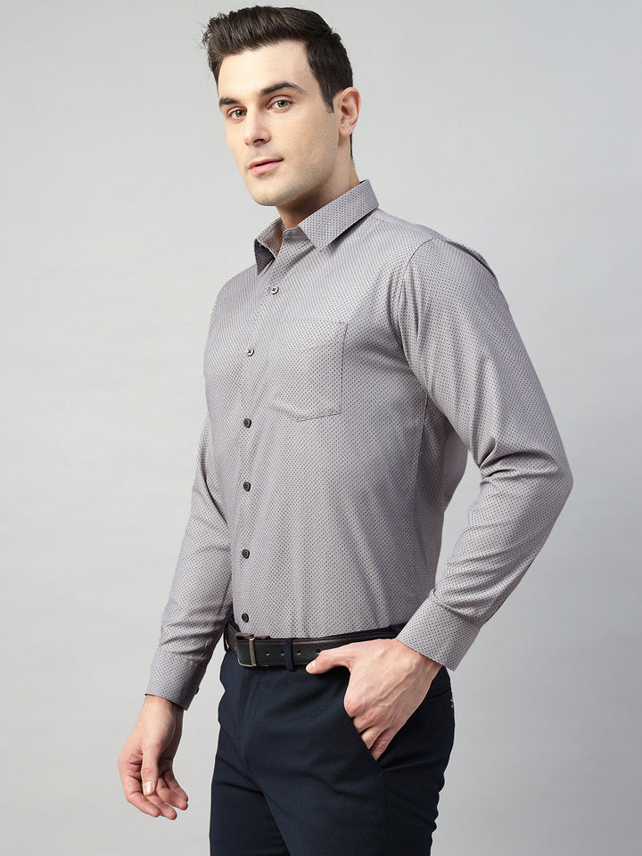 Hancock Men Grey Solid Polyester Slim Fit Formal Shirt