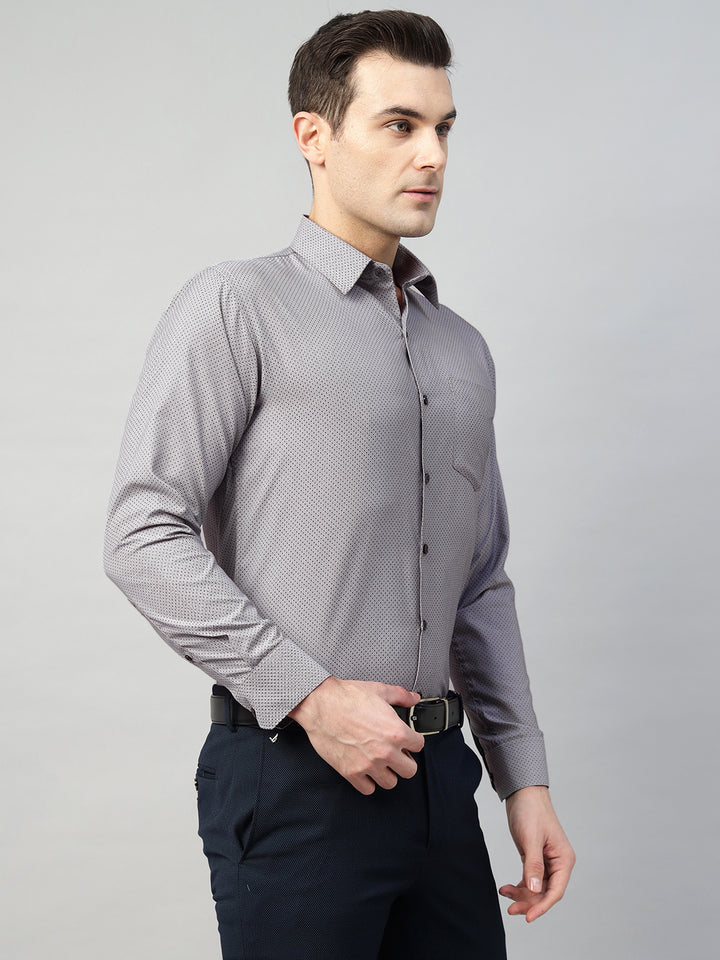 Hancock Men Grey Solid Polyester Slim Fit Formal Shirt