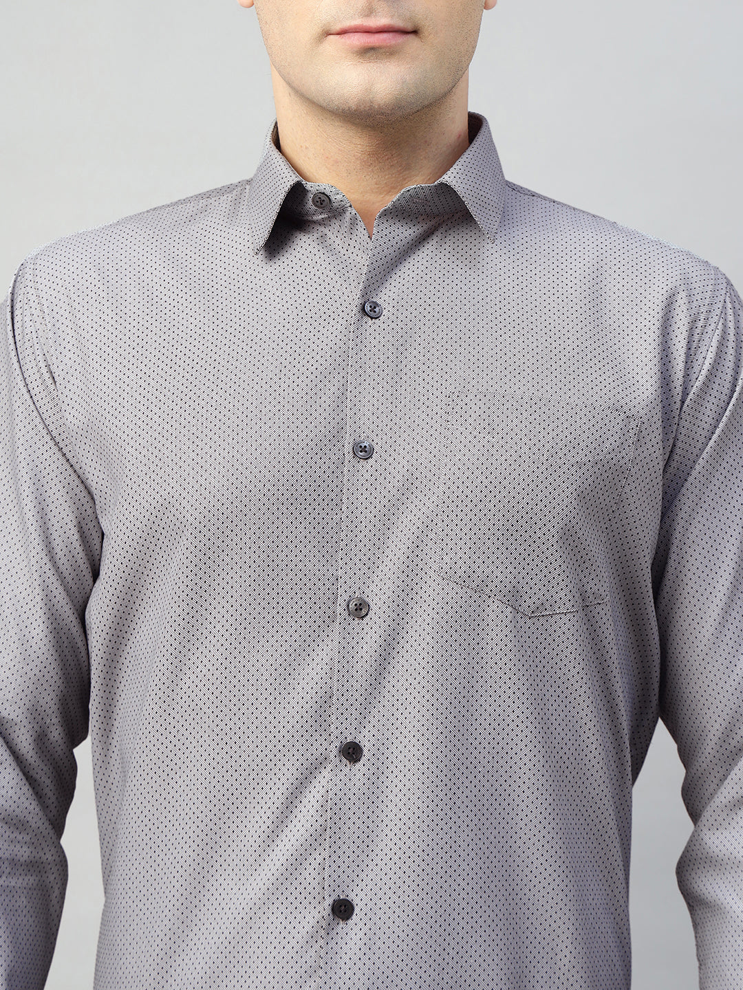 Hancock Men Grey Solid Polyester Slim Fit Formal Shirt