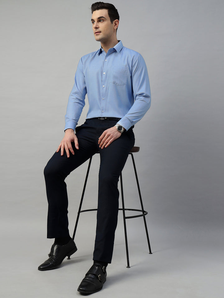 Hancock Men Blue Solid Polyester Slim Fit Formal Shirt