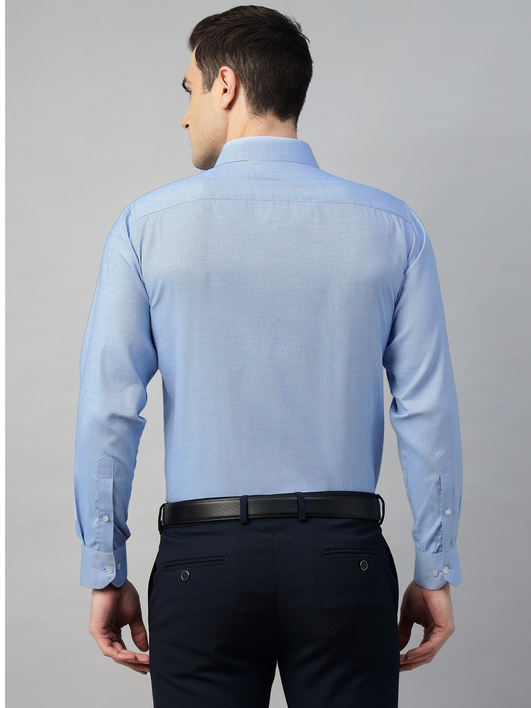 Hancock Men Blue Solid Polyester Slim Fit Formal Shirt