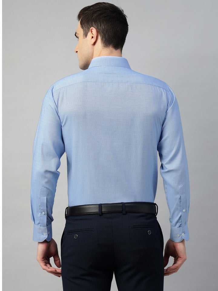 Hancock Men Blue Solid Polyester Slim Fit Formal Shirt