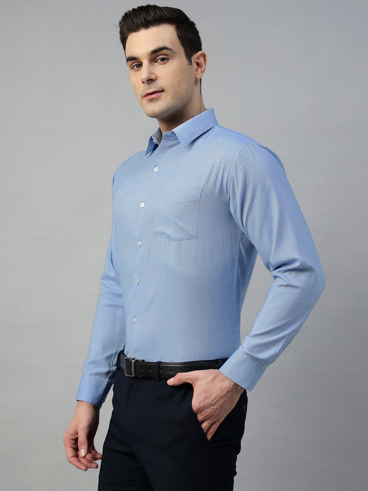 Hancock Men Blue Solid Polyester Slim Fit Formal Shirt